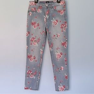 GAP Kids Girls Stretch Floral Denim Jegging, Ankle Length, Light Wash, Size 14